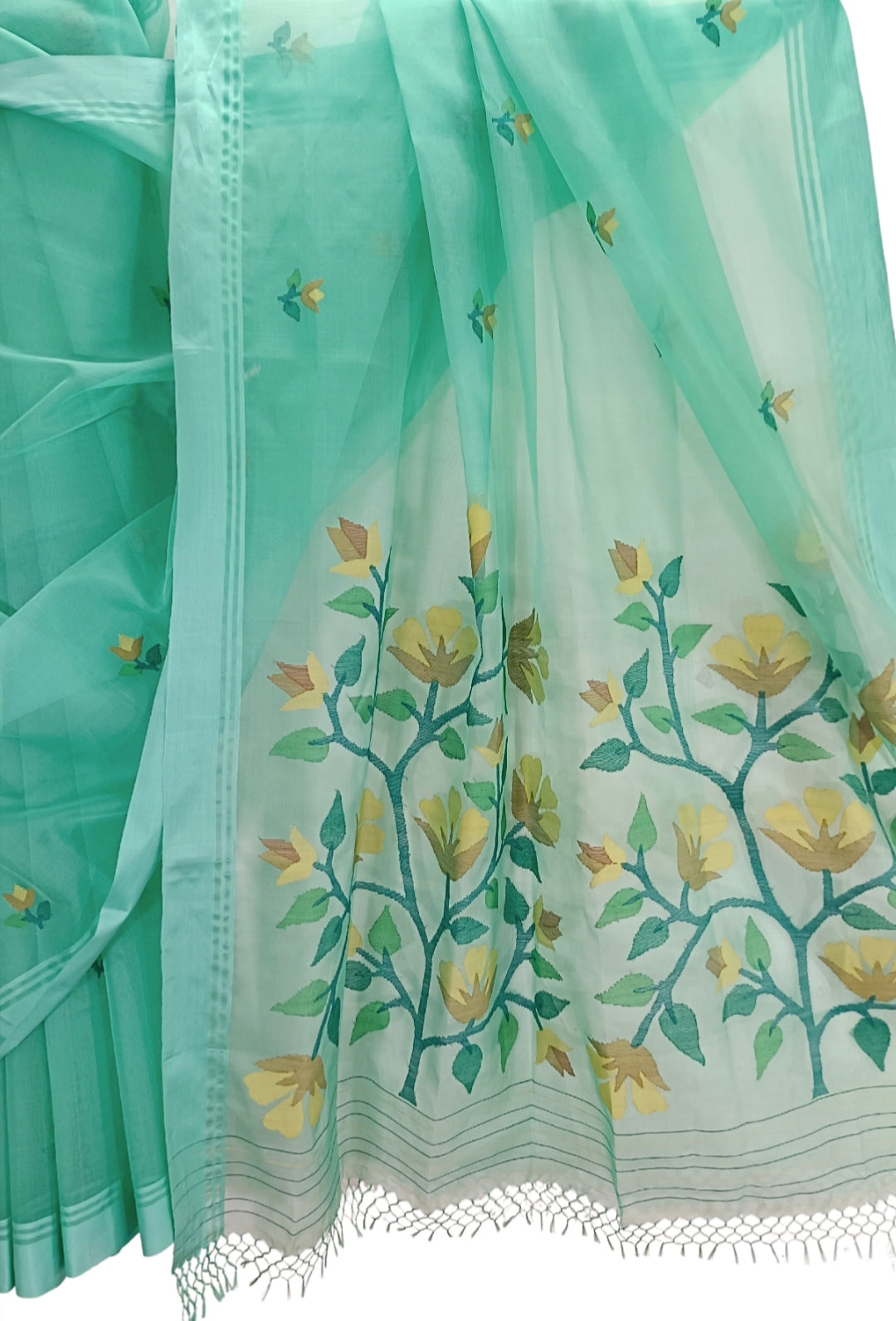 Sea-Green Soft Handloom Handwoven Jamdani Saree