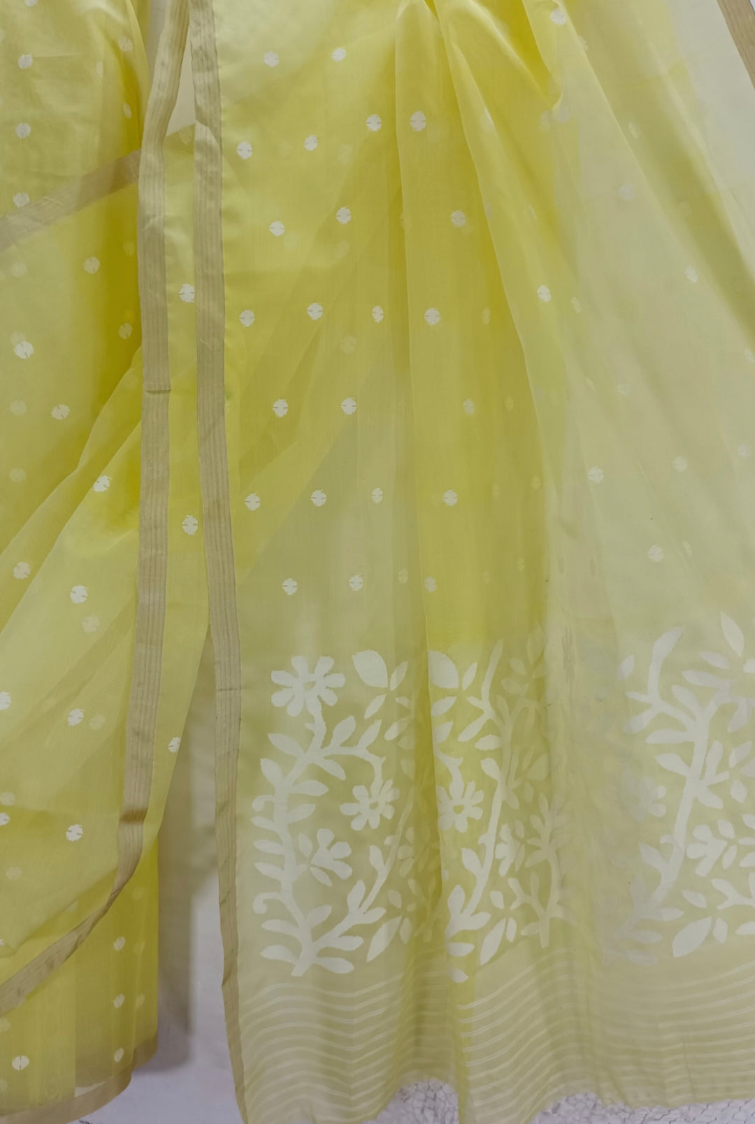 Light Yellow Soft Handloom Handwoven Jamdani Saree