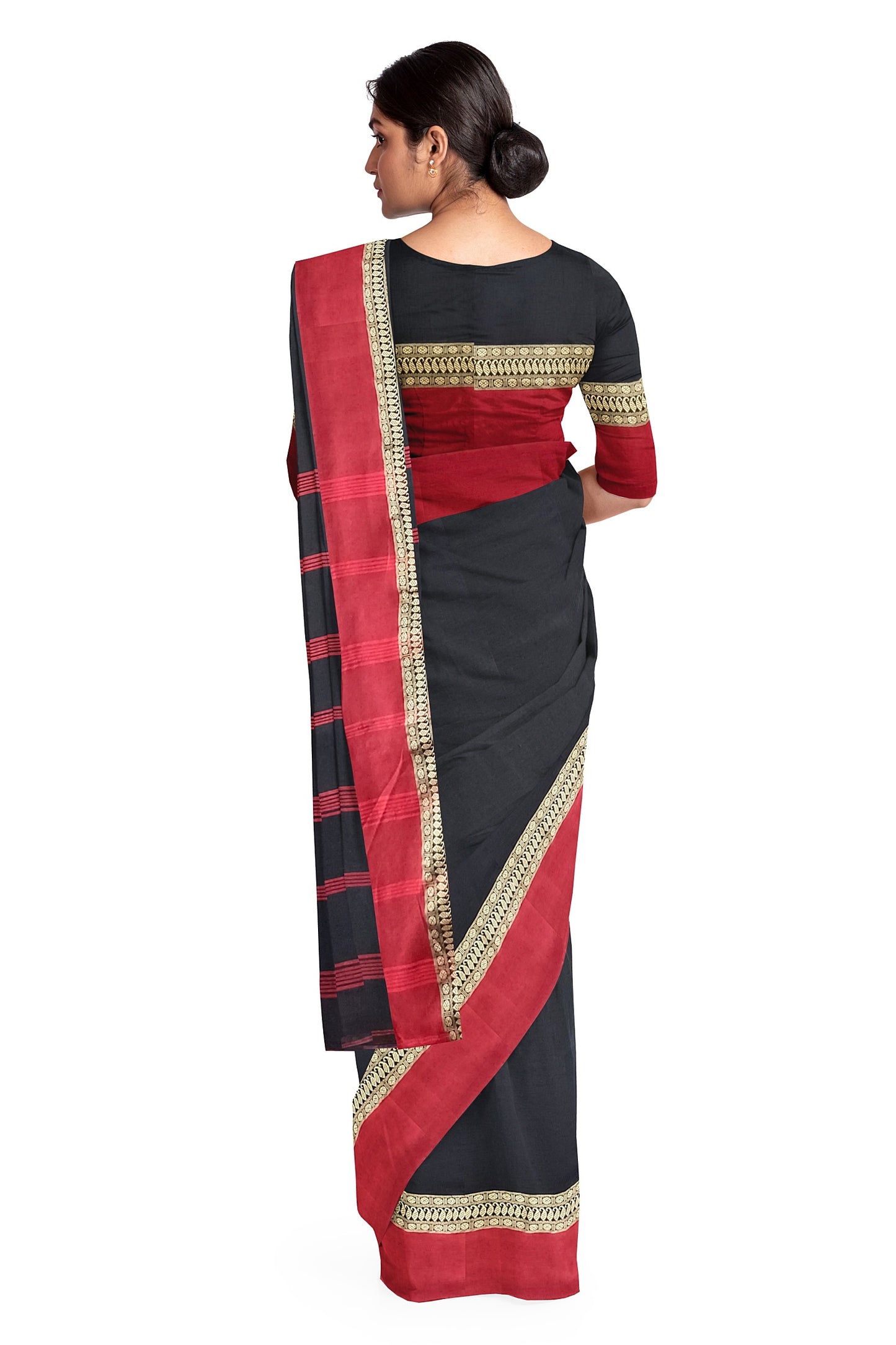 Black & Red Fine Bengal Handloom Soft Cotton Saree