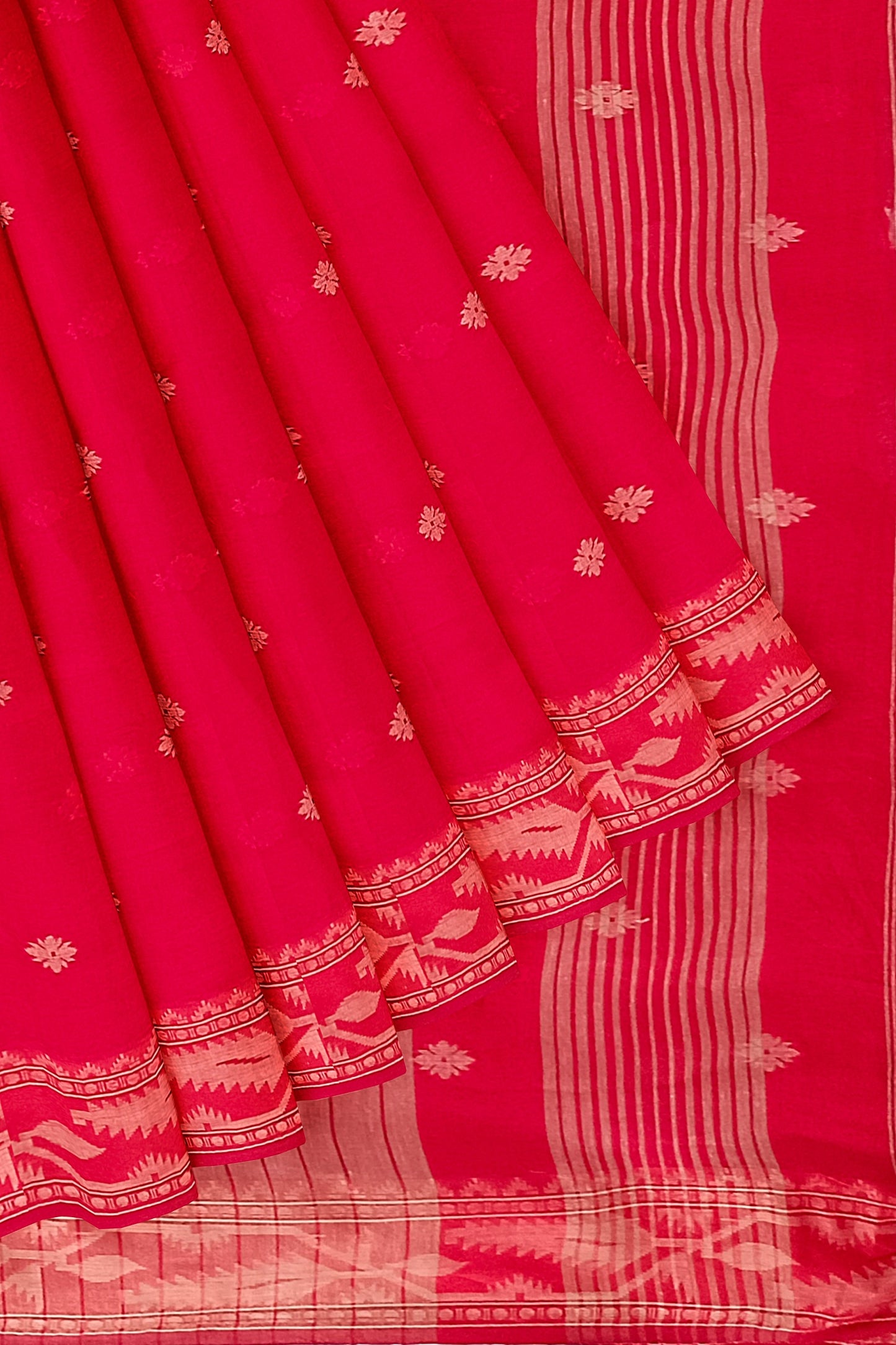 Bright Red & Beige Soft Handloom Cotton Saree