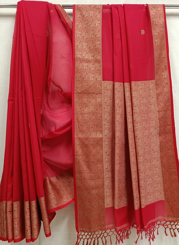 Red Superior Quality Handloom Banarasi Cotton Saree