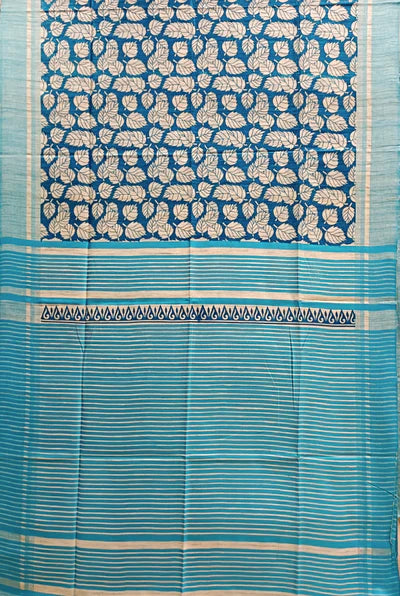 Handloom Ghicha Tassur Printed Silk Saree Blue