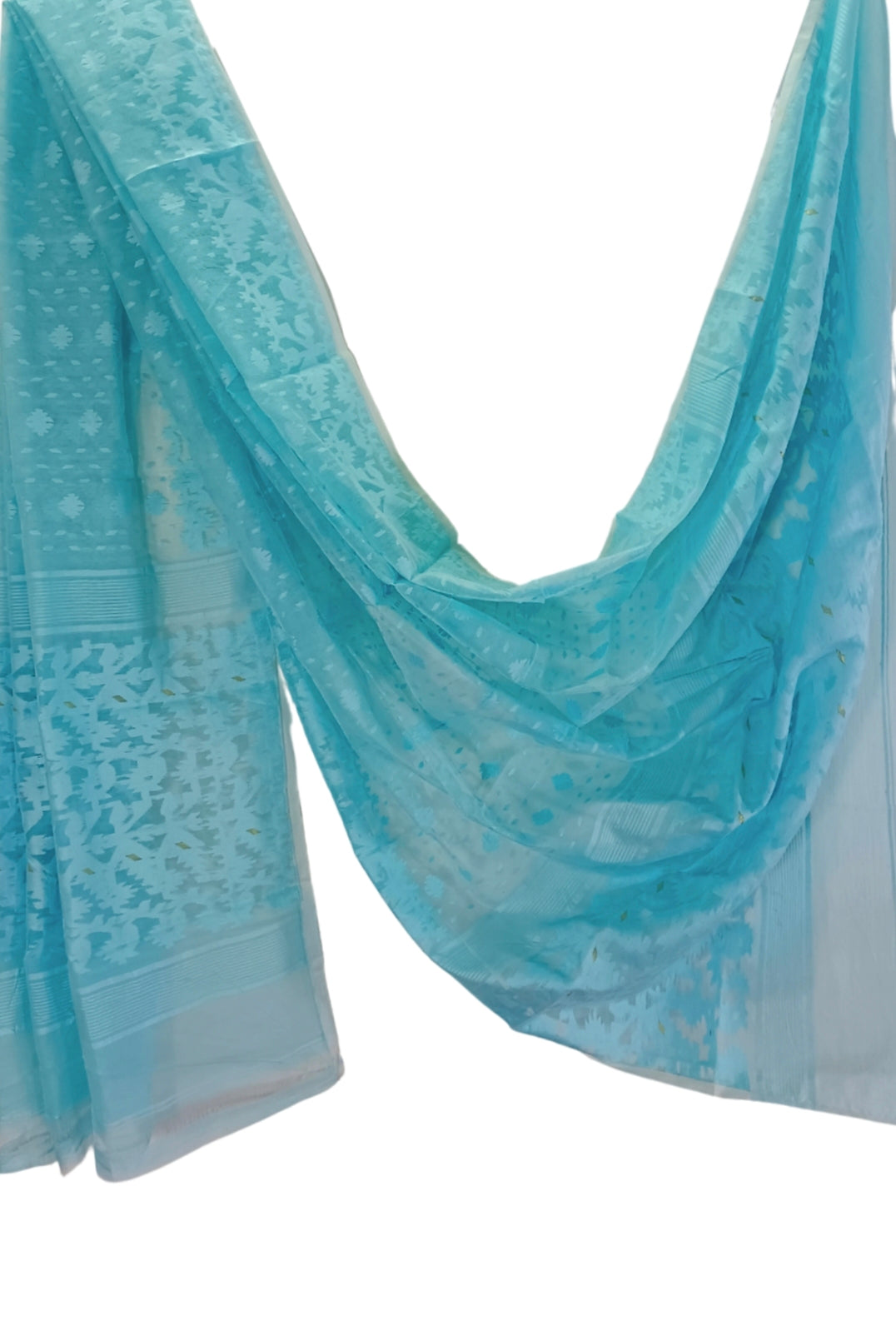 Light Blue With Blue Handloom Soft Jacquard Weave Jamdani Dupatta