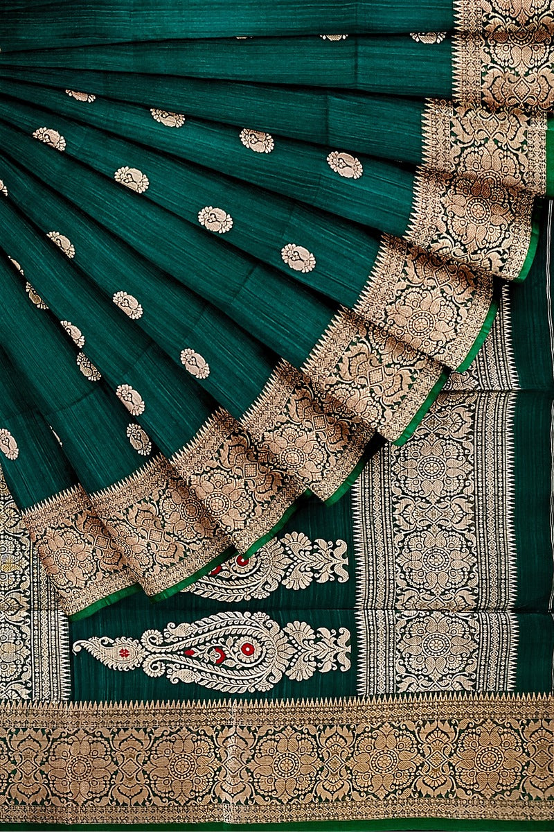 Dark Green Handlooms Matka Banarasi  Silk Saree