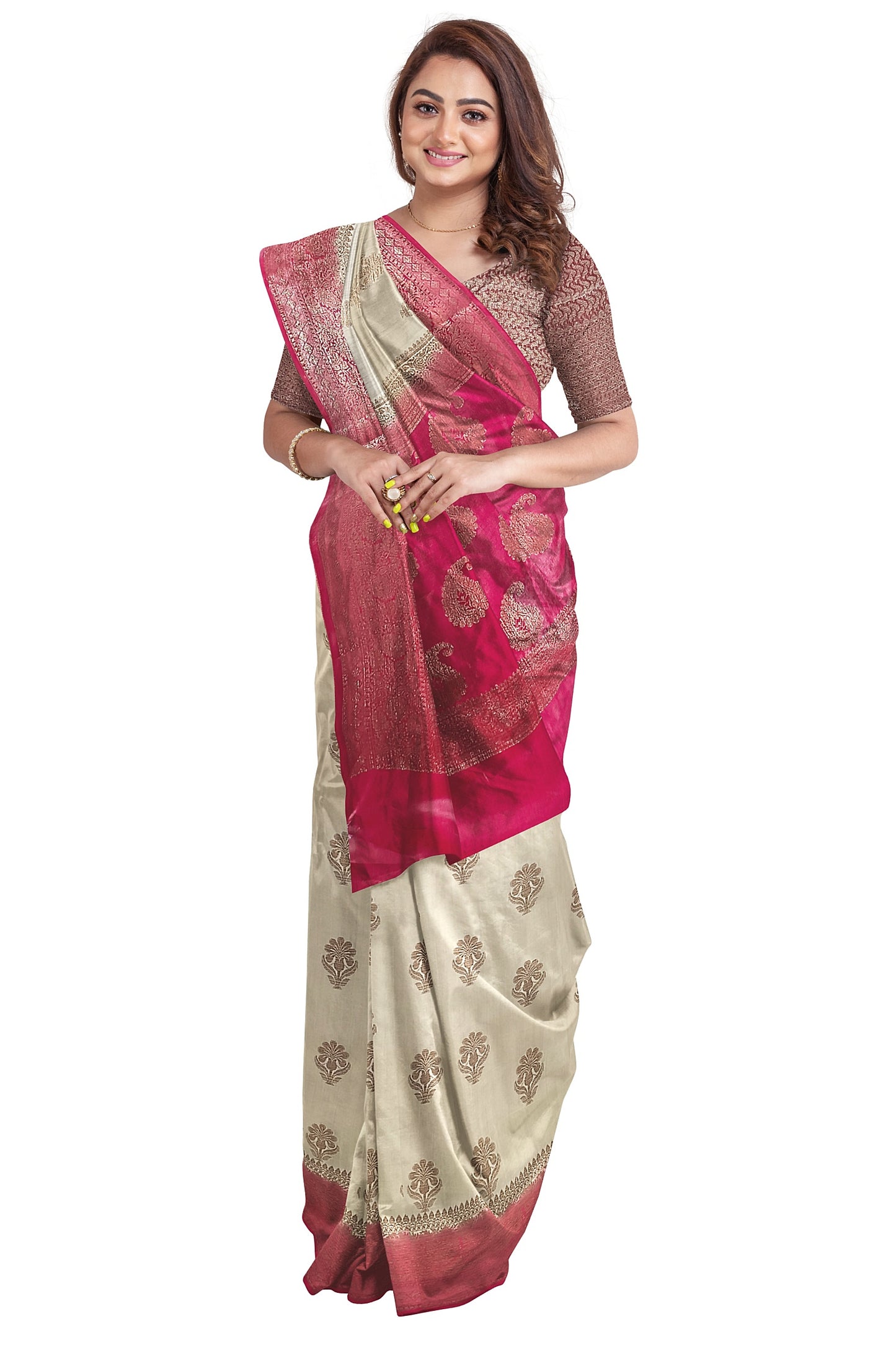 Exquisite Handloom Munga Tussar Banarasi Silk Saree (Beige)