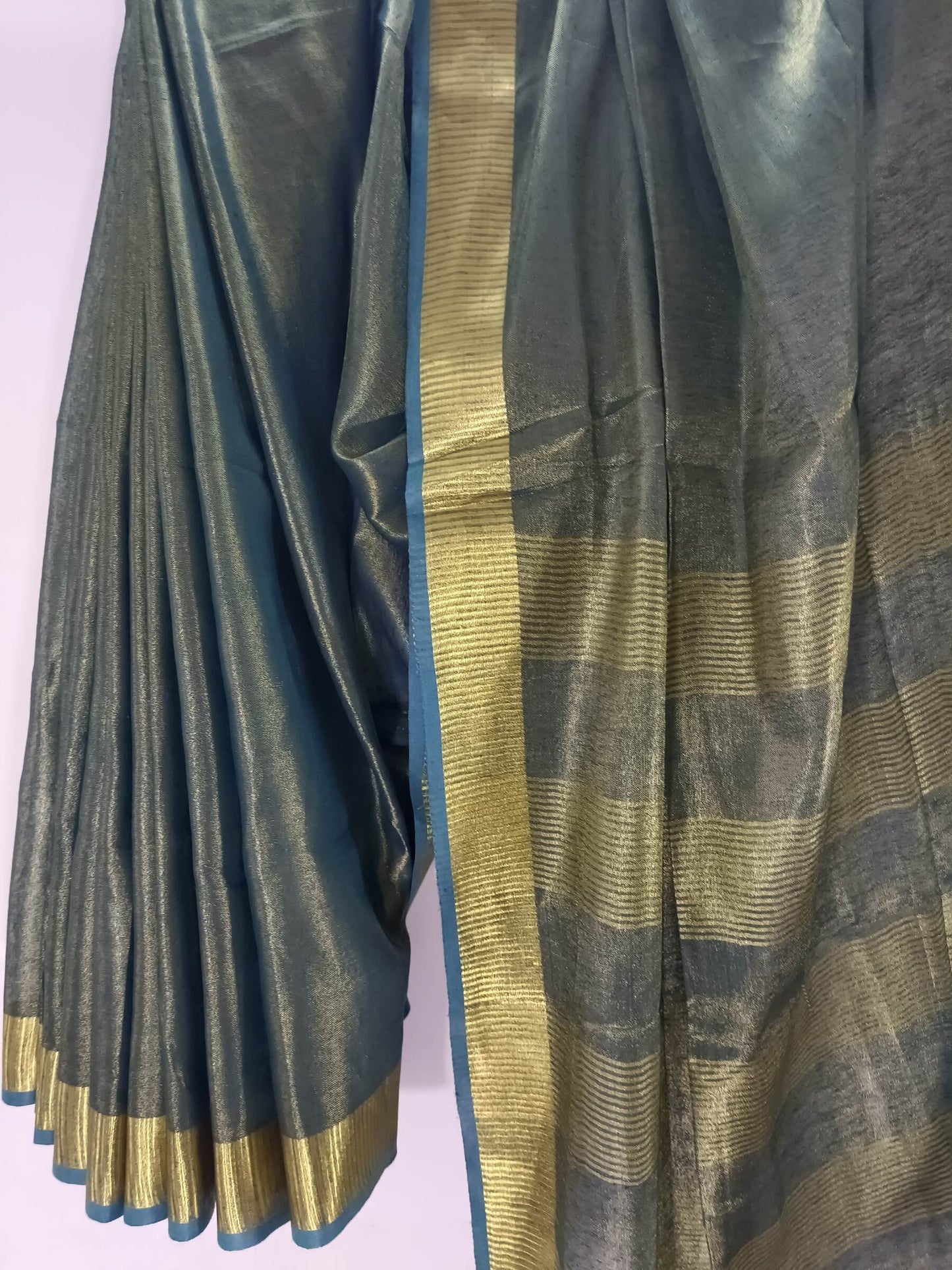 Handloom Soft Linen Tissue Saree  With zari Border