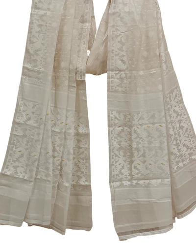 The White on White Cotton/Silk Jaquard Dhakai Jamdani Dupatta