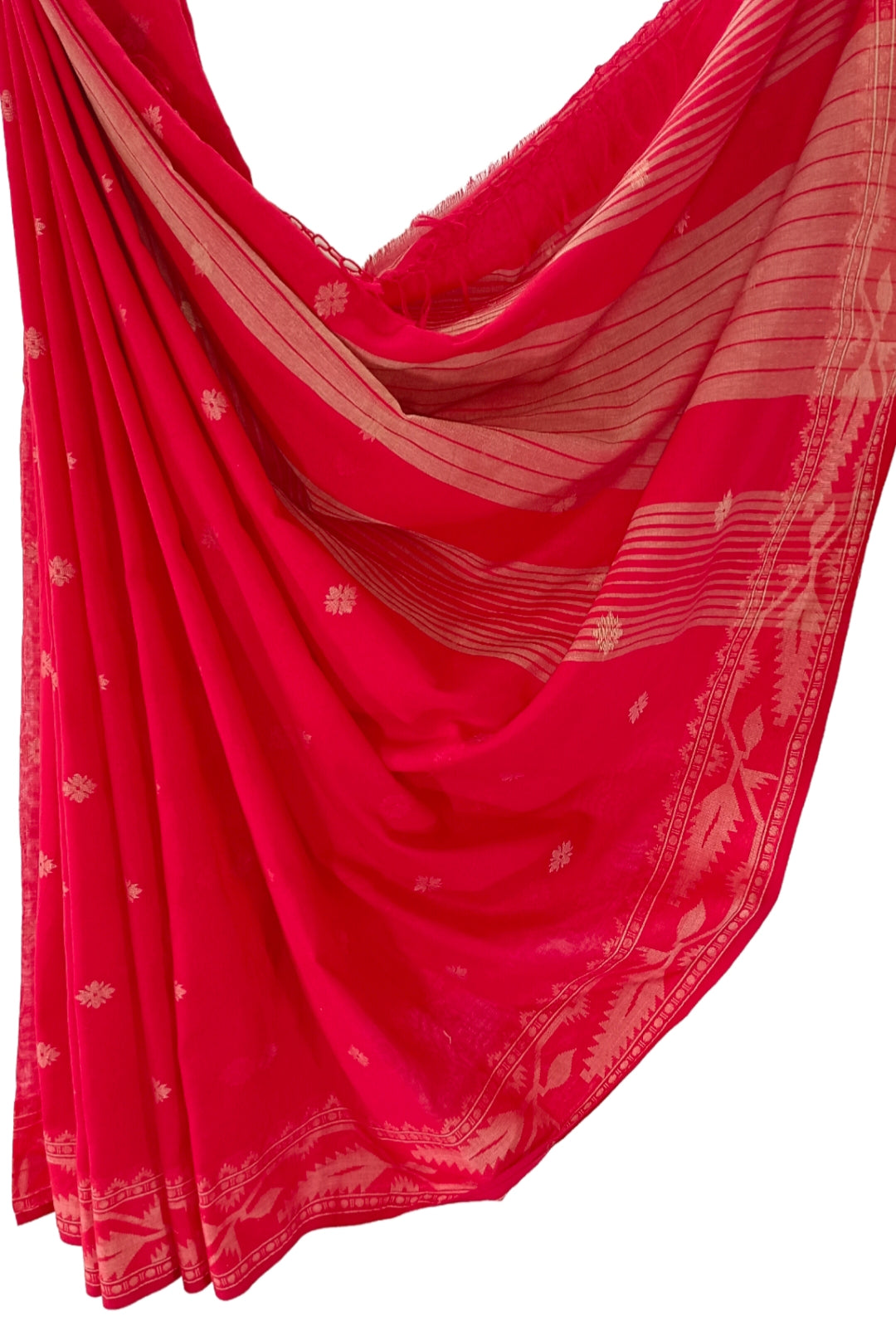 Bright Red & Beige Soft Handloom Cotton Saree