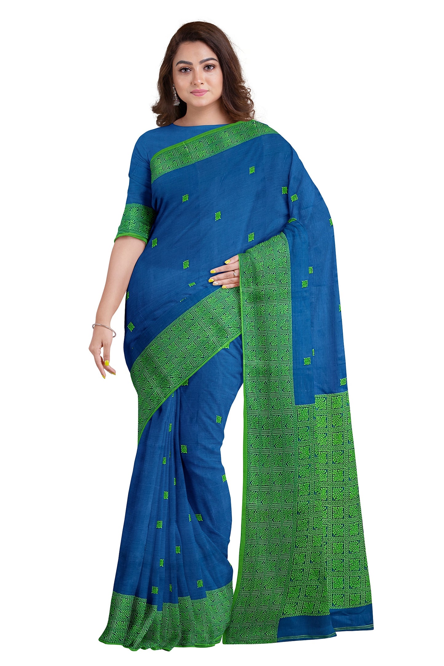 Blue & Green Superior Quality Handloom Banarasi Cotton Saree