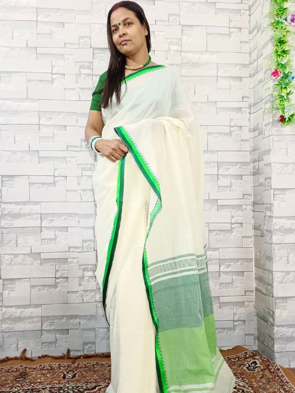 LEEWAZ INDIA Soft Handloom Cotton Saree With Satin Woven Border