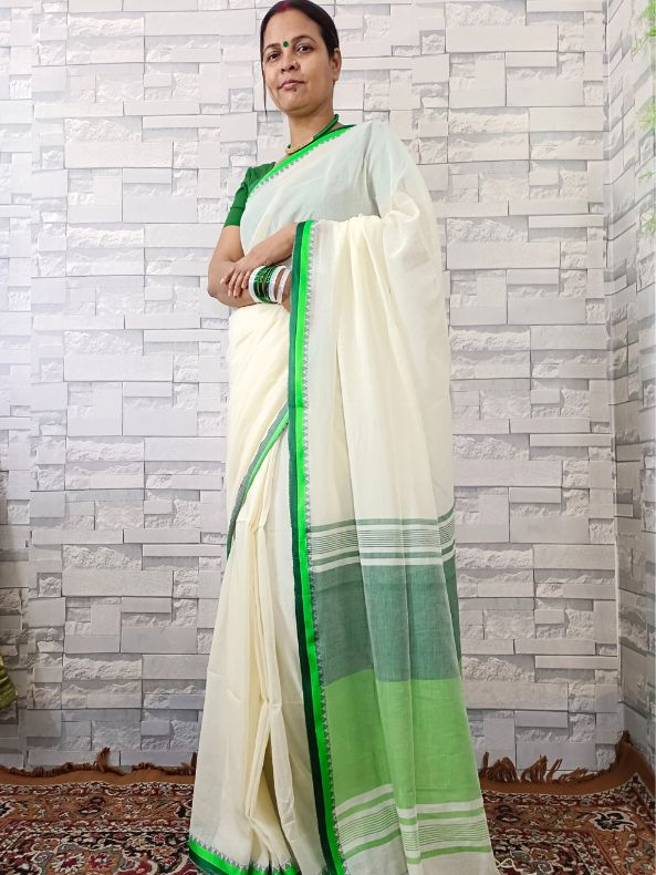 LEEWAZ INDIA Soft Handloom Cotton Saree With Satin Woven Border
