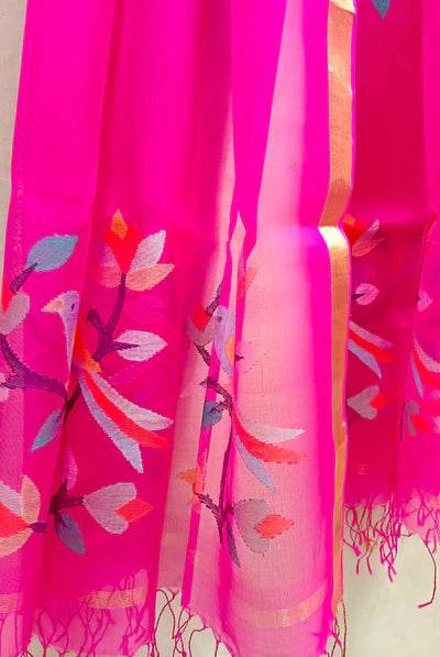 Elevate Your Elegance with the Deep Pink Muslin Silk Dhakai Jamdani Dupatta