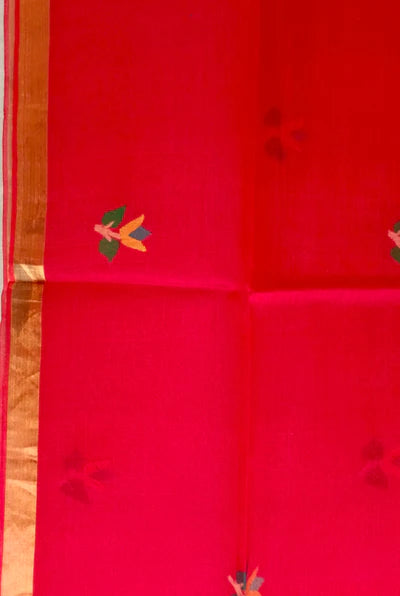 Elevate Your Style with the Red Muslin Silk Dhakai Jamdani Dupatta
