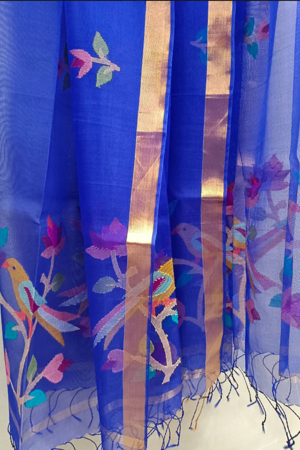 Elevate Your Elegance with the Royal Blue Muslin Silk Dhakai Jamdani Dupatta