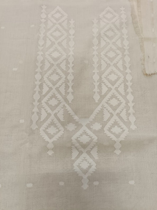 Off-White on White Handloom Handwoven Jamdani Unisex Unstitched Kurta