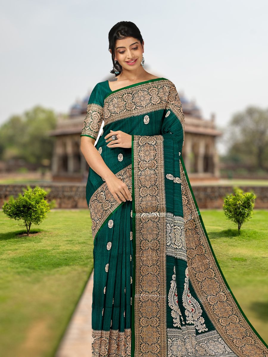 Dark Green Handlooms Matka Banarasi  Silk Saree