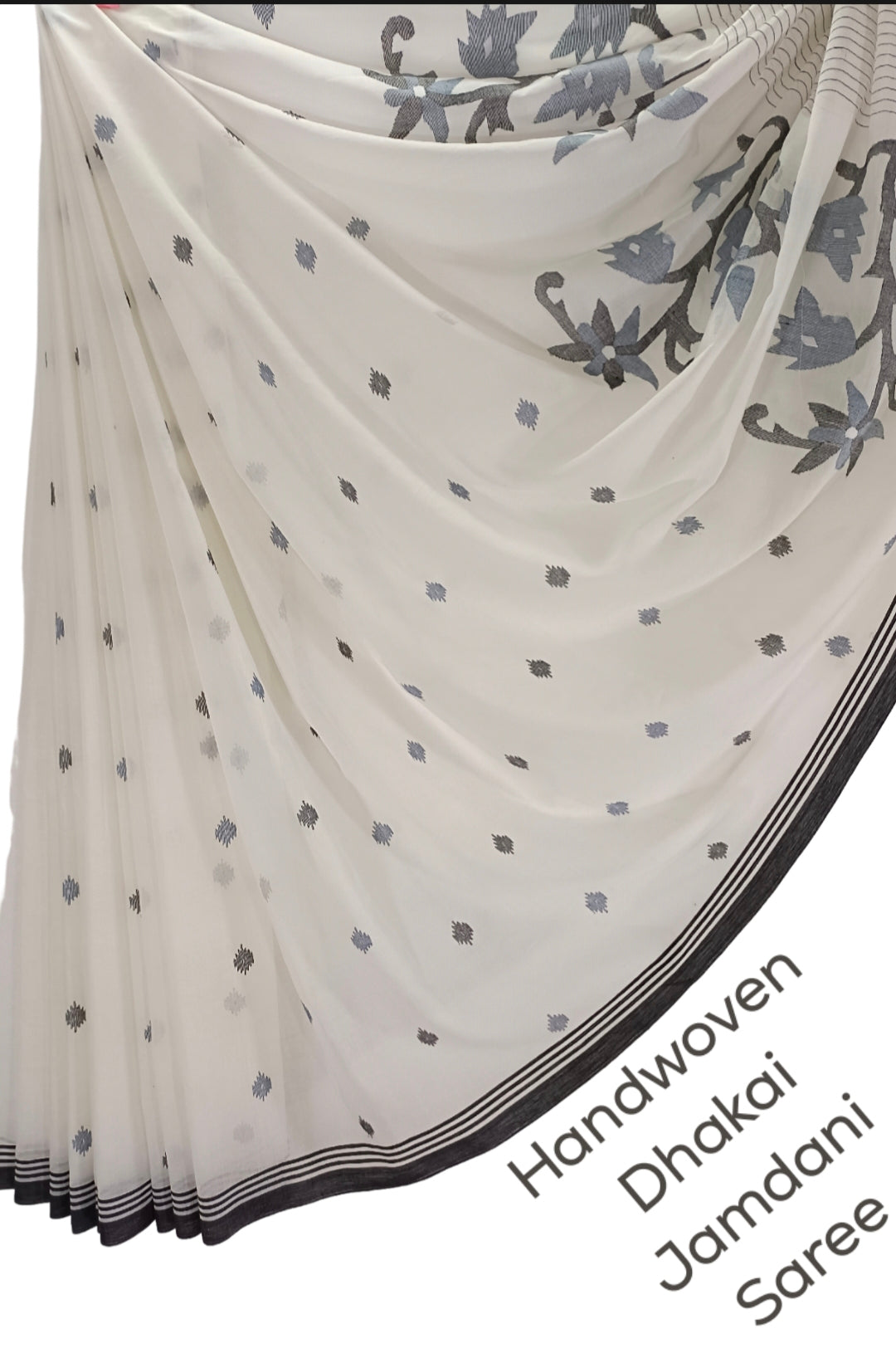 Off-White handloom Handwoven Dhakai Cotton Jamdani Saree