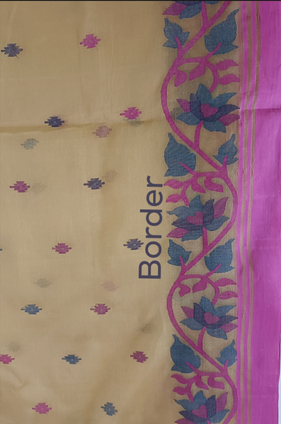Beige & Pink Handloom Handwoven Muslin Silk Jamdani Saree 