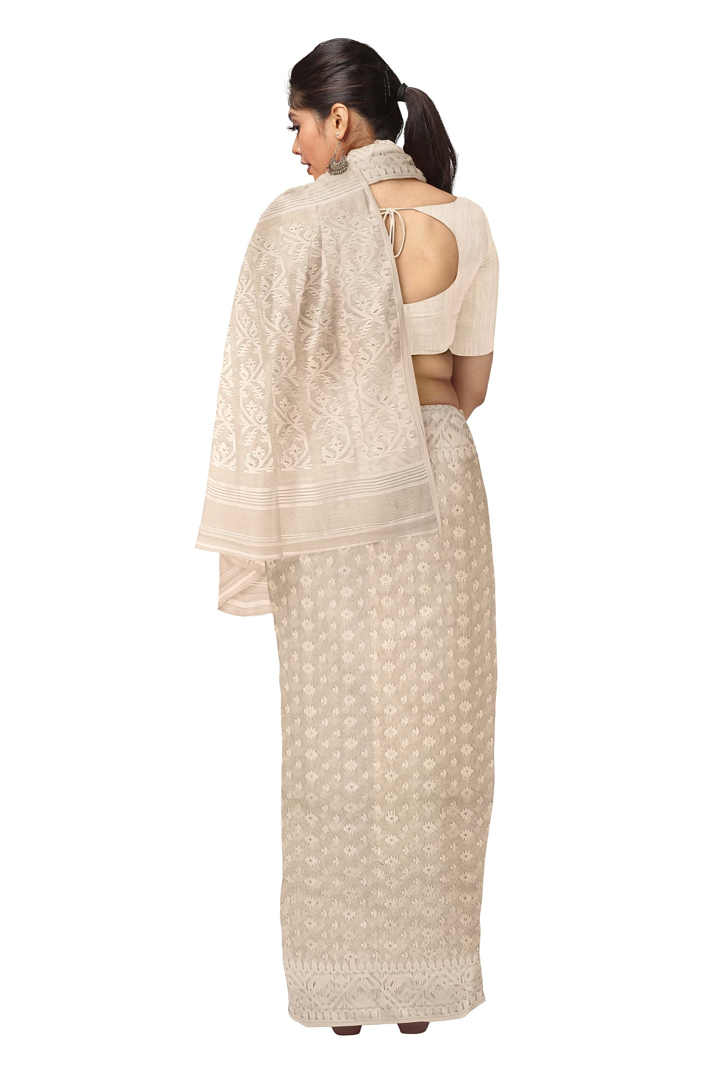 White Soft Handloom Jacquard Weave Dhakai Jamdani Saree
