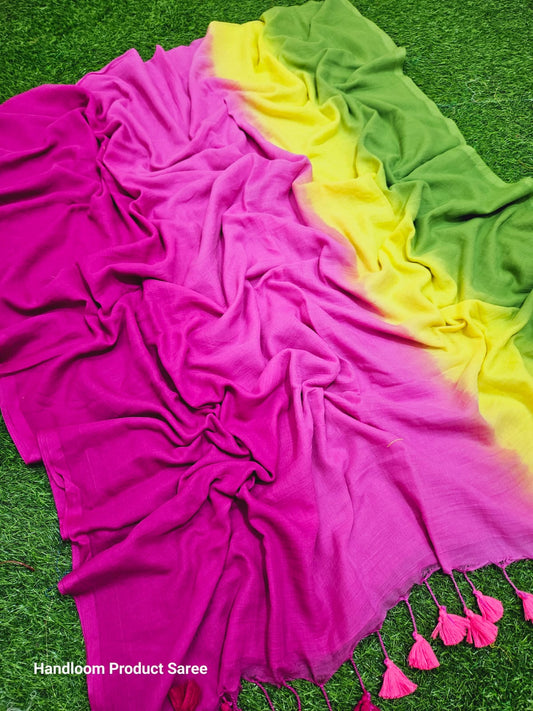 Multicolor Soft Premium Quality Handloom Mull Cotton Saree