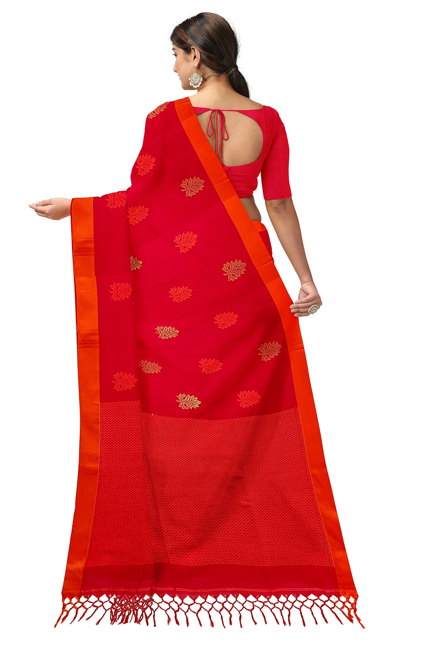 Red & Orange Soft Handloom Premium Cotton Saree
