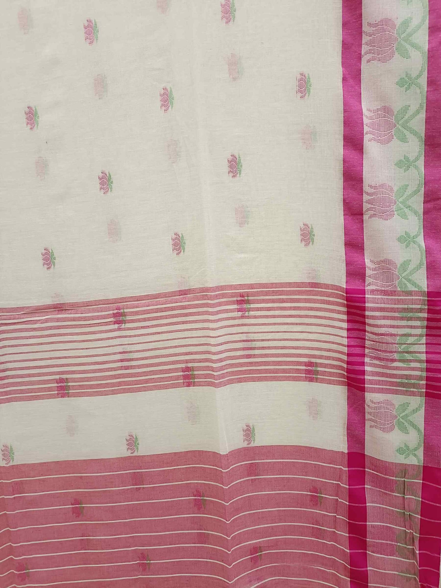 Lotus White & Pink Soft handloom Cotton Saree