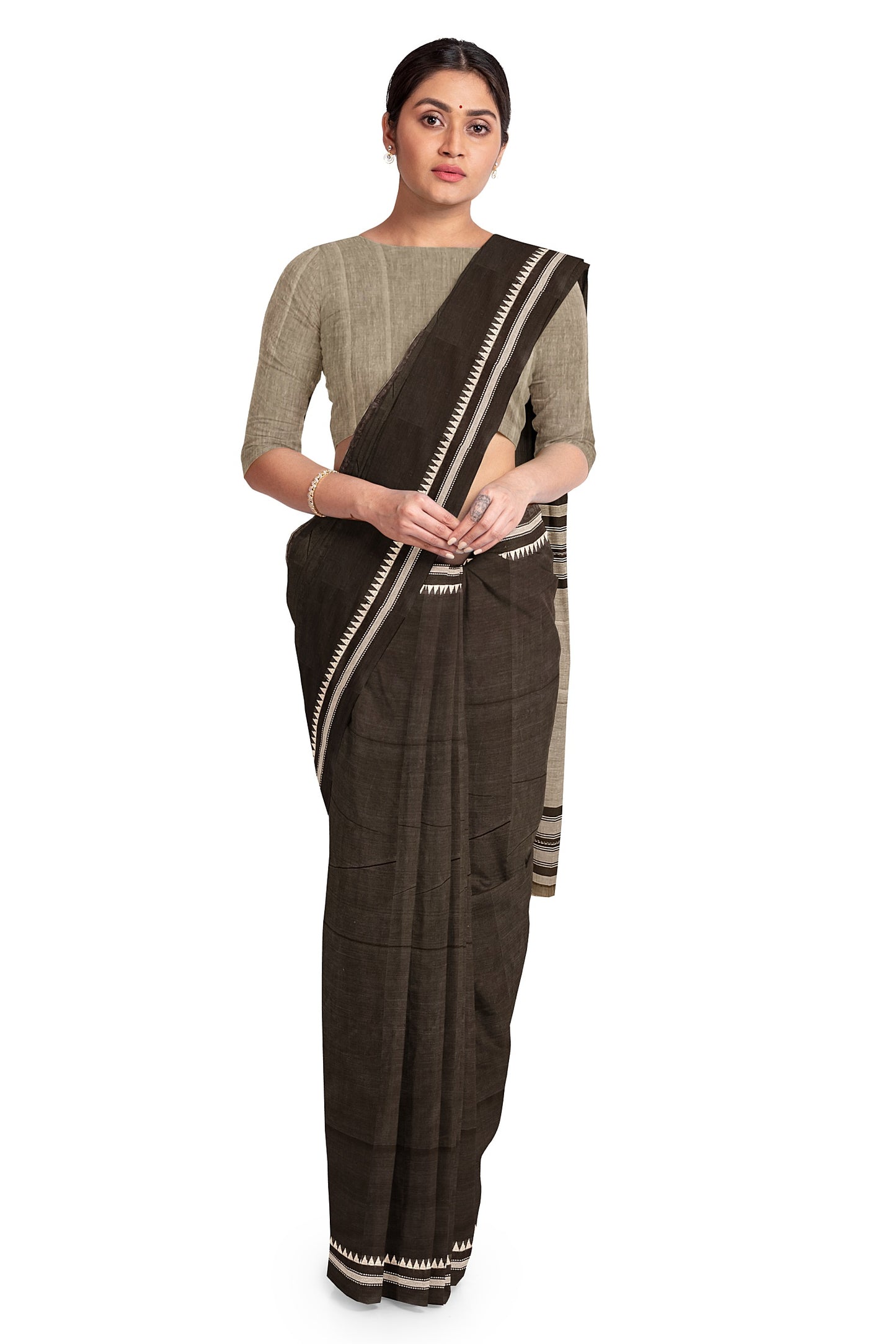 Black handloom Soft Dhonekali Begumpuri Traditional Cotton Saree