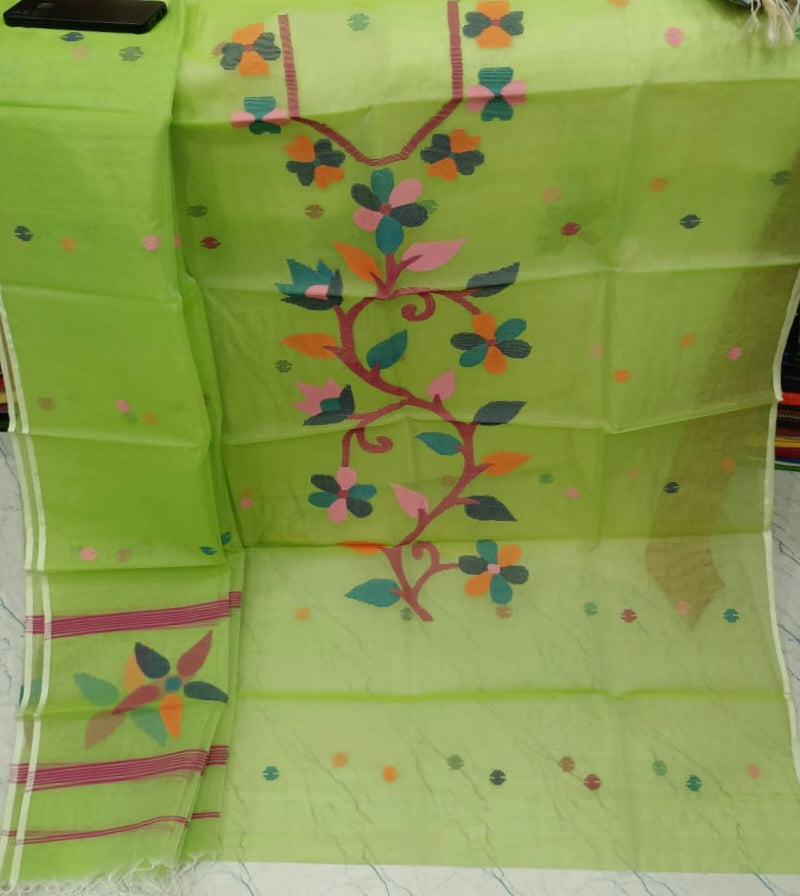Handloom Handwoven Muslin Silk jamdani Kurta and Dupatta Set